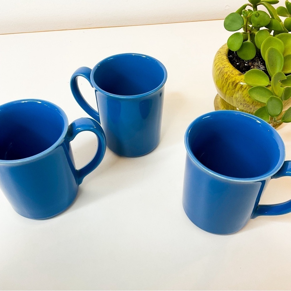 Vintage 70s CORNINGWARE Cornflower Blue Set Of Three Drinking Mugs - Picture 7 of 9
